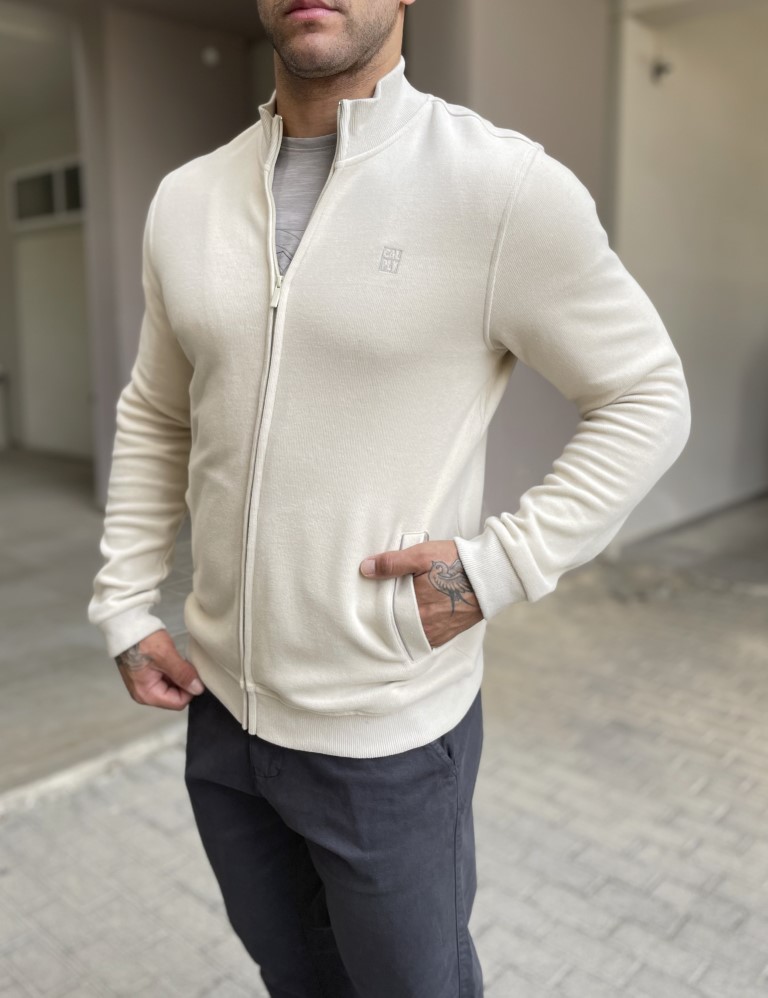 Ανδρική μπεζ βαμβακερή ζακέτα με γιακά 2330B φωτογραφία